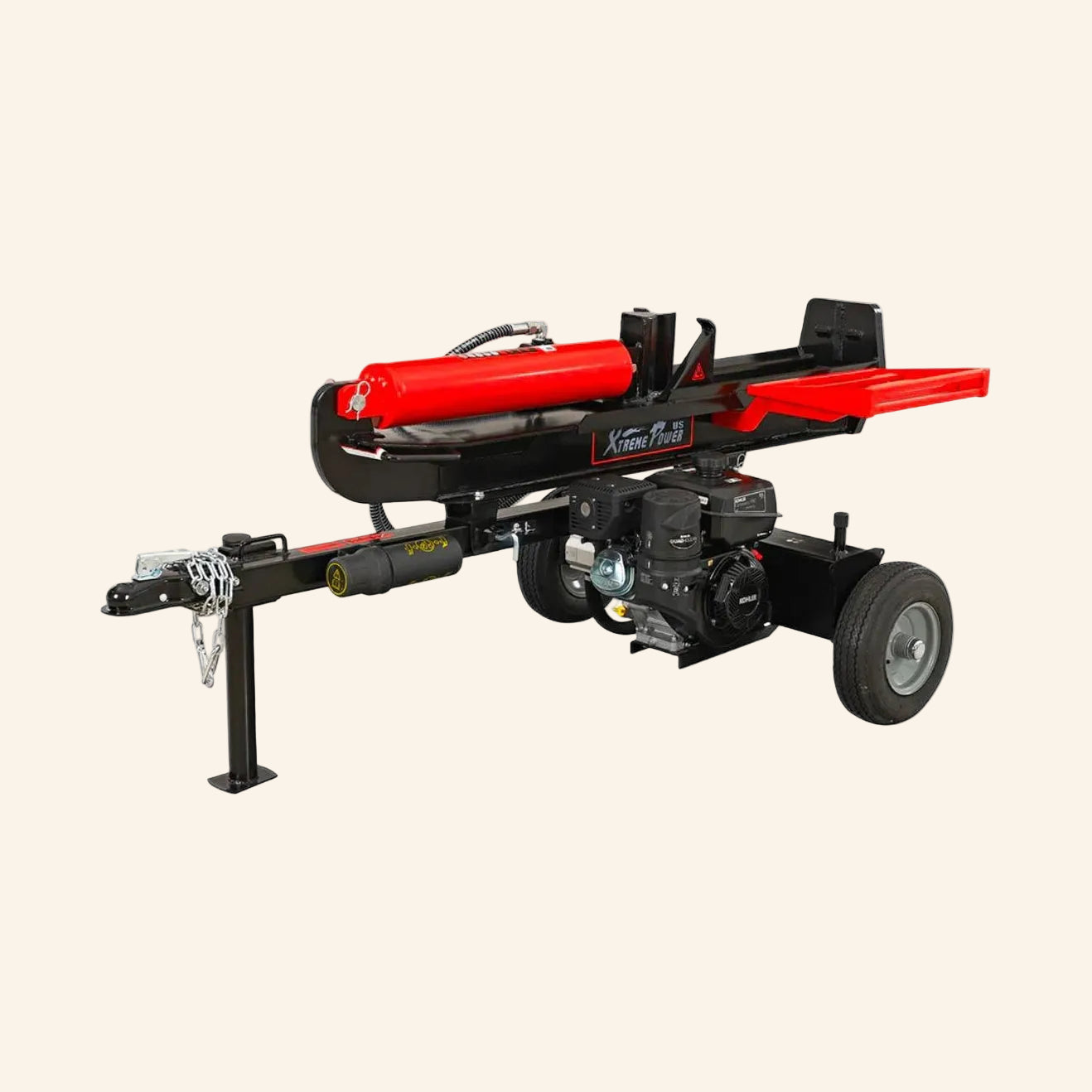 Log splitter with red and black design 