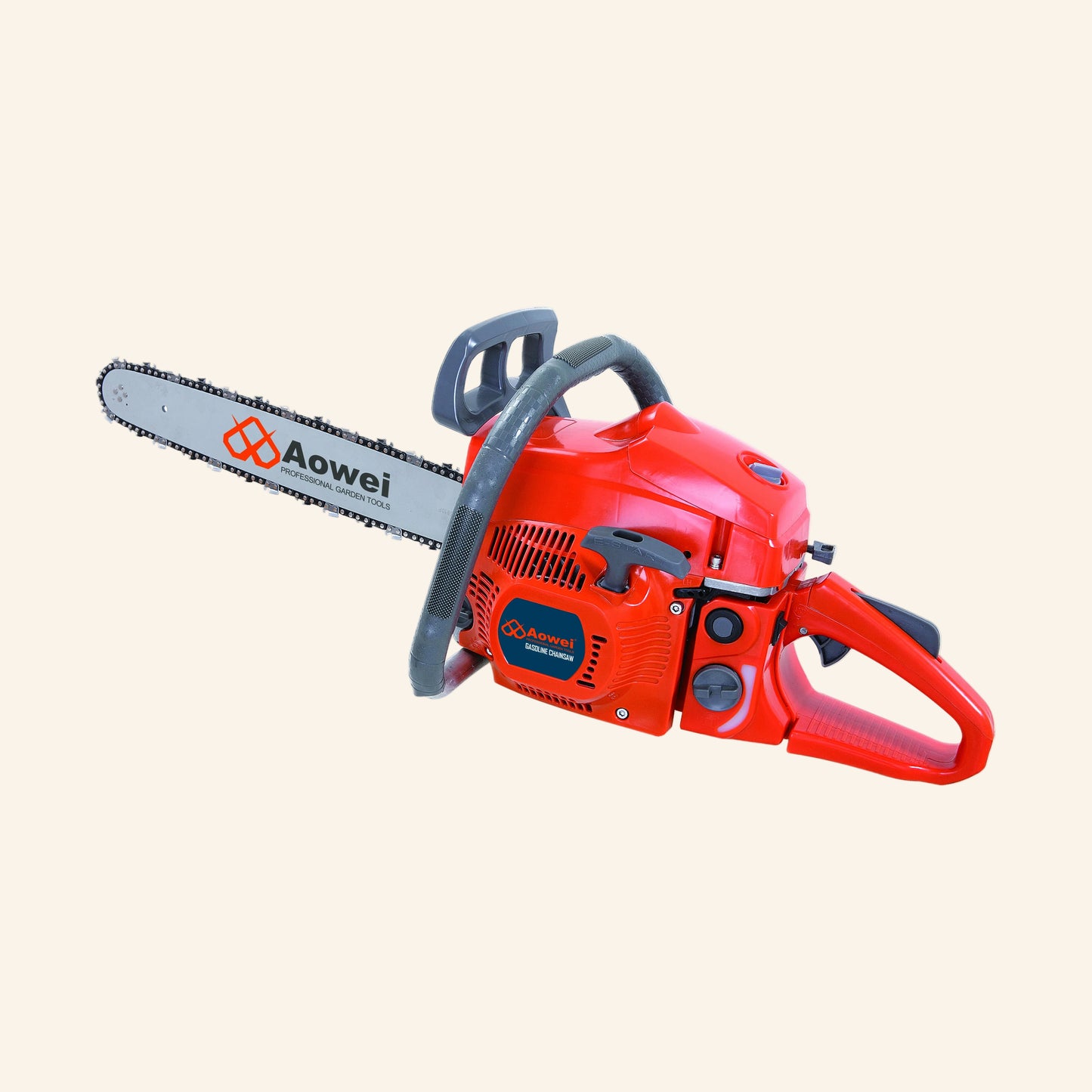 Red chainsaw with Aoweii branding 